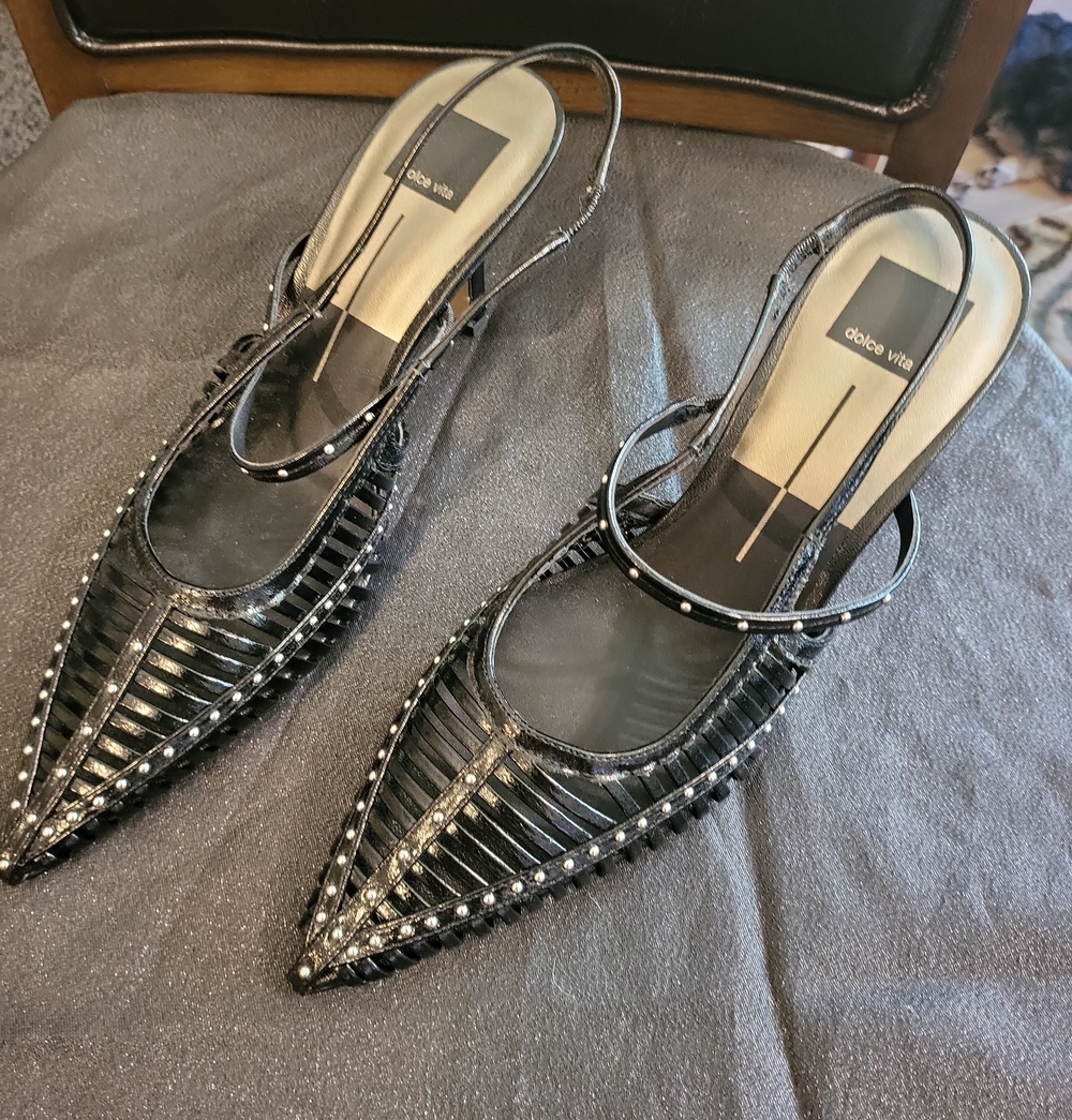 Dolce Vita Black Studded Pointed Slingback Heels